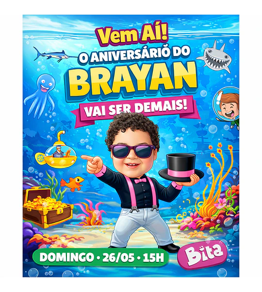 Caricatura Infantil Tema Mundo de Bita | Arte Personalizada para Aniversário