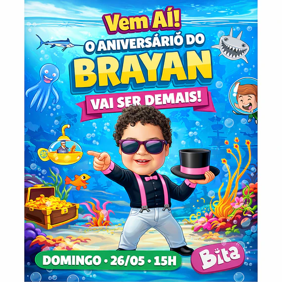 Caricatura Infantil Tema Mundo de Bita | Arte Personalizada para Aniversário