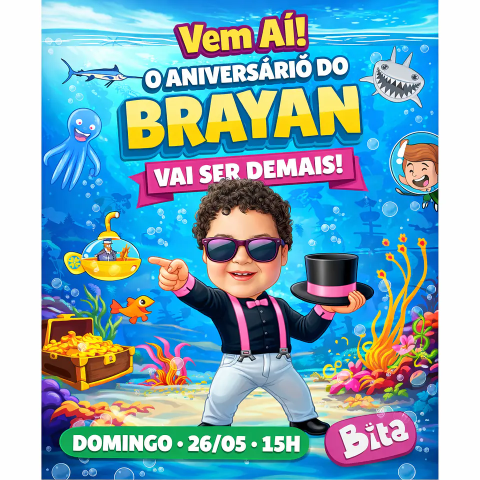 Caricatura Infantil Tema Mundo de Bita | Arte Personalizada para Aniversário 1