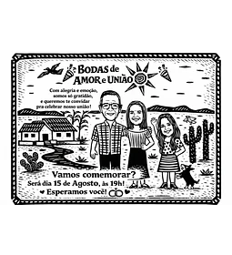 Caricatura Xilogravura Nordestina Personalizada | Família em Cordel