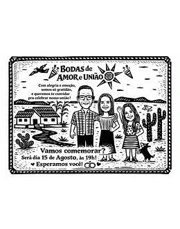 Caricatura Xilogravura Nordestina Personalizada | Família em Cordel