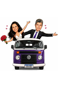 Convite Digital de Casamento com Veículos Caricatura Personalizada | Noivos Personalizados