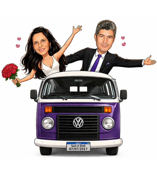Convite Digital de Casamento com Veículos Caricatura Personalizada | Noivos Personalizados