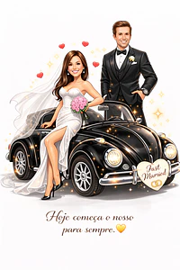 Convite Digital de Casamento com Veículos Caricatura Personalizada | Noivos Personalizados