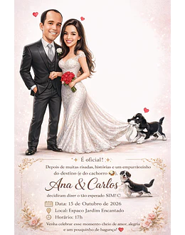 Convite de Casamento com Caricatura Personalizada | Arte Exclusiva