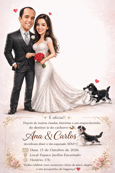 Convite de Casamento com Caricatura Personalizada | Arte Exclusiva