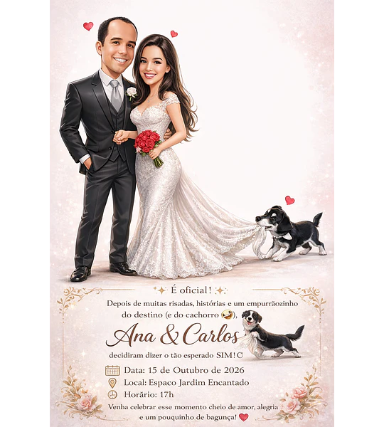 Convite de Casamento com Caricatura Personalizada | Arte Exclusiva