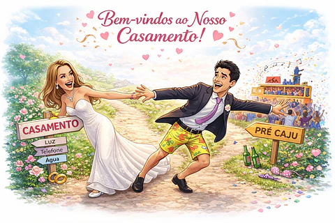 Caricatura de Casamento no Trio Elétrico – Tema Carnaval, Micareta e Forró Personalizado