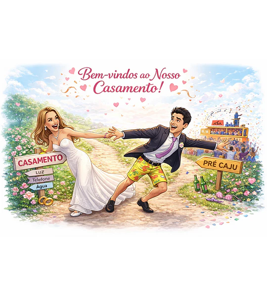 Caricatura de Casamento no Trio Elétrico – Tema Carnaval, Micareta e Forró Personalizado