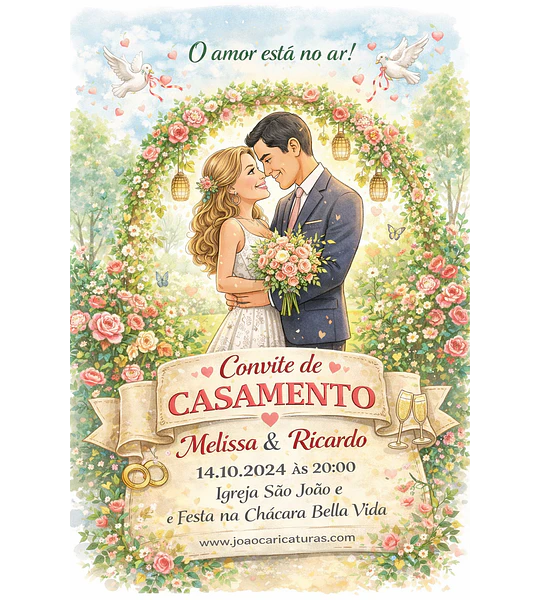 Convite de Casamento com Caricatura Personalizada | Arte Exclusiva