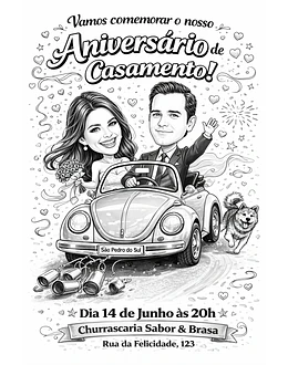 Caricatura de Casamento com Carro – Noivos Dirigindo Personalizada