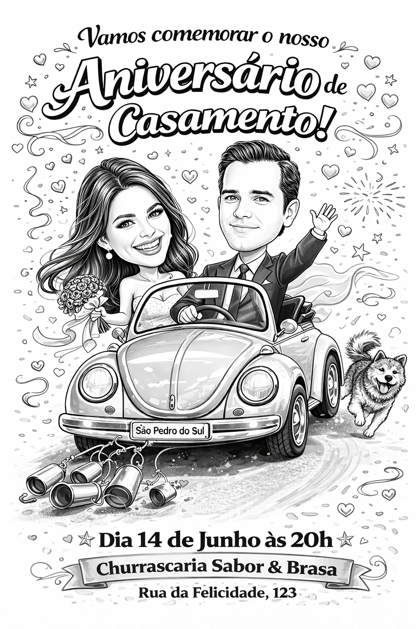 Caricatura de Casamento com Carro – Noivos Dirigindo Personalizada 1