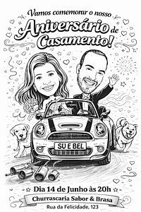 Caricatura de Casamento com Carro – Noivos Dirigindo Personalizada