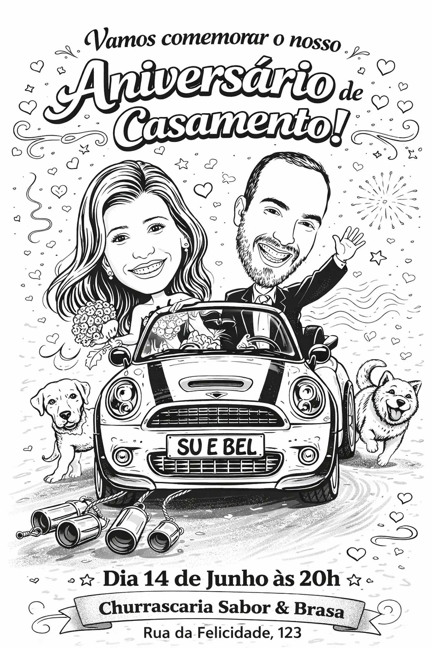 Caricatura de Casamento com Carro – Noivos Dirigindo Personalizada 2