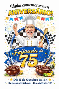 Caricatura de Feijoada para Aniversário | Tema Mestre Cuca Personalizado