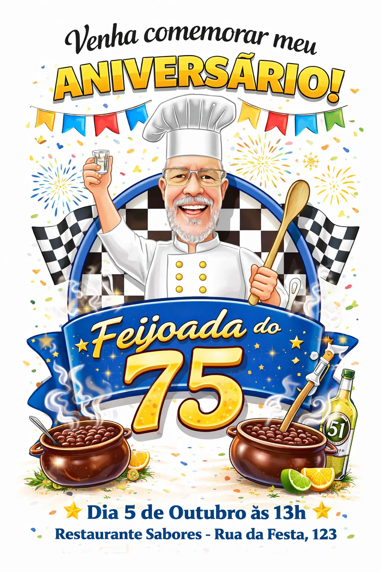Caricatura de Feijoada para Aniversário | Tema Mestre Cuca Personalizado 4