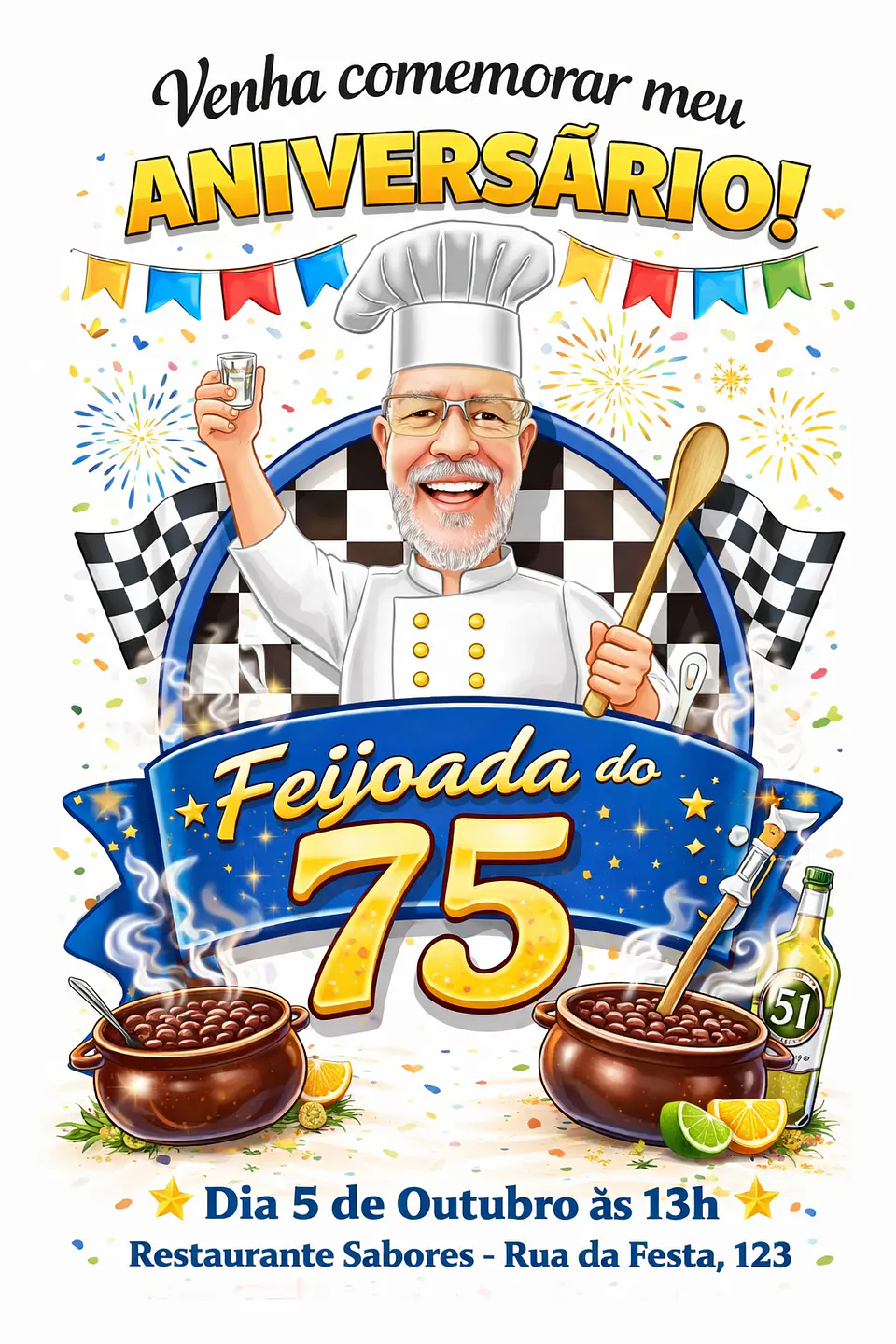 Caricatura de Feijoada para Aniversário | Tema Mestre Cuca Personalizado 4