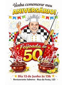 Caricatura de Feijoada para Aniversário | Tema Mestre Cuca Personalizado