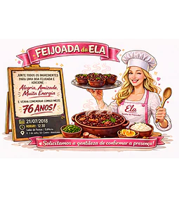 Caricatura Personalizada para Convite de Aniversário tema feijoada | Arte Digital Exclusiva
