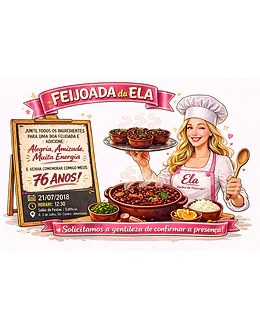Caricatura Personalizada para Convite de Aniversário tema feijoada | Arte Digital Exclusiva