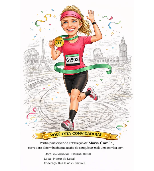 Caricatura de Maratonista Personalizada | Corredor, Atleta e Esportista