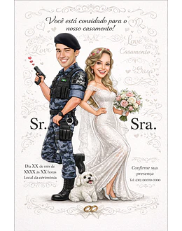Caricatura Noivos Policial | Arte Personalizada para Casamento