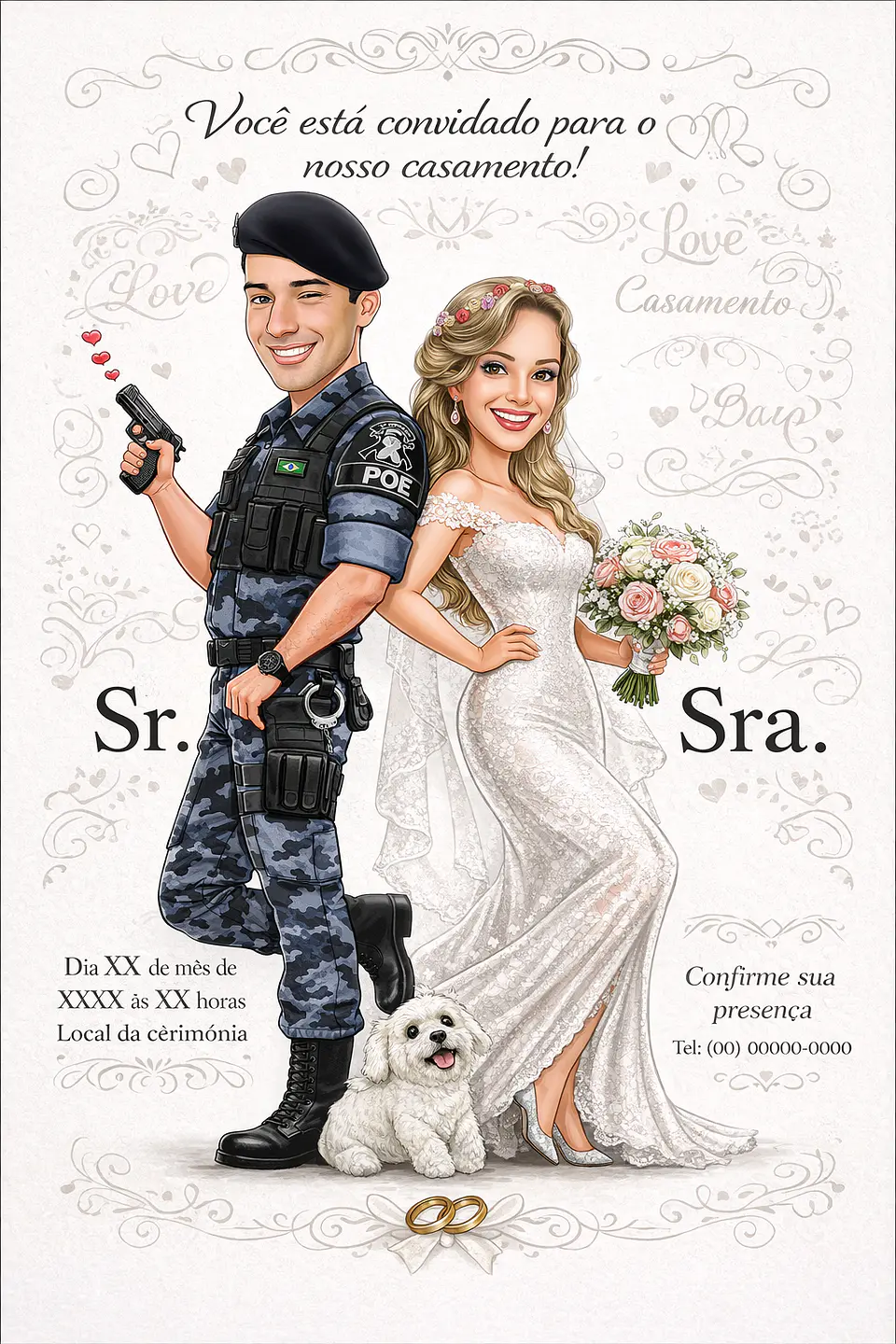 Caricatura Noivos Policial | Arte Personalizada para Casamento 1