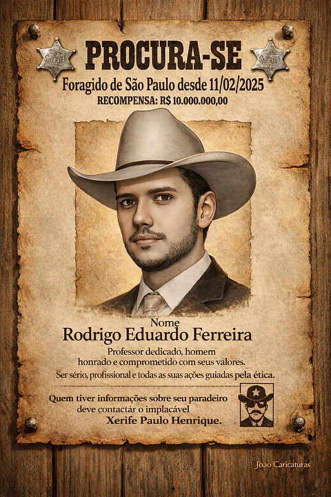 Caricatura Cartaz “Procura-se” Velho Oeste | Casal Cowboy Personalizado