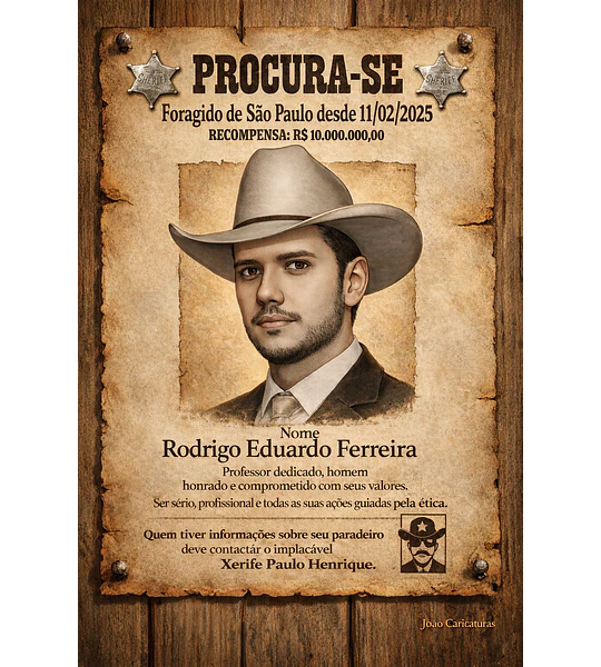 Caricatura Cartaz “Procura-se” Velho Oeste | Casal Cowboy Personalizado