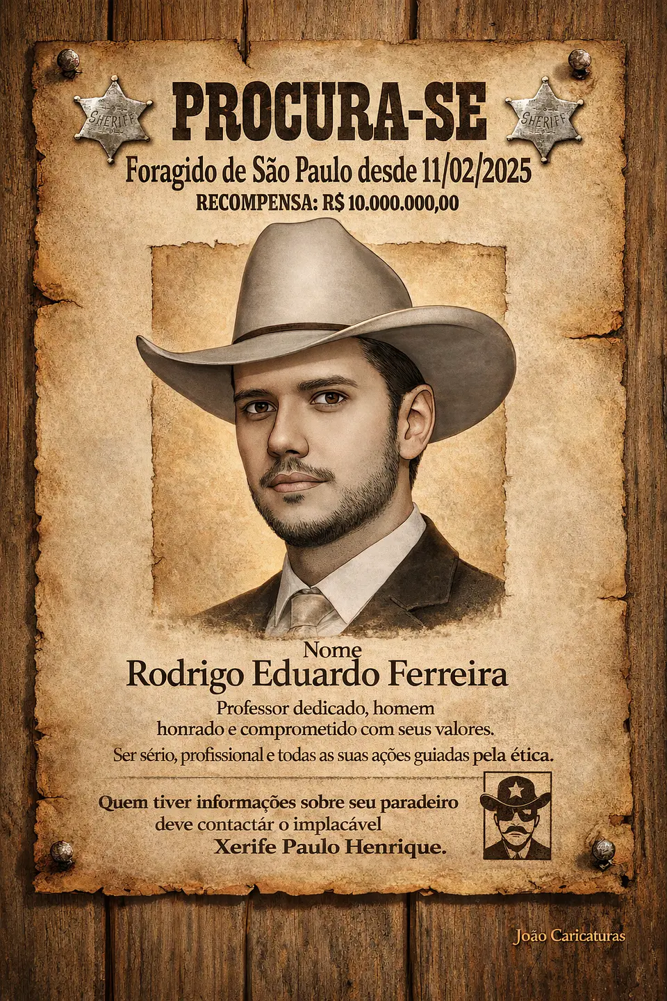 Caricatura Cartaz “Procura-se” Velho Oeste | Casal Cowboy Personalizado 2
