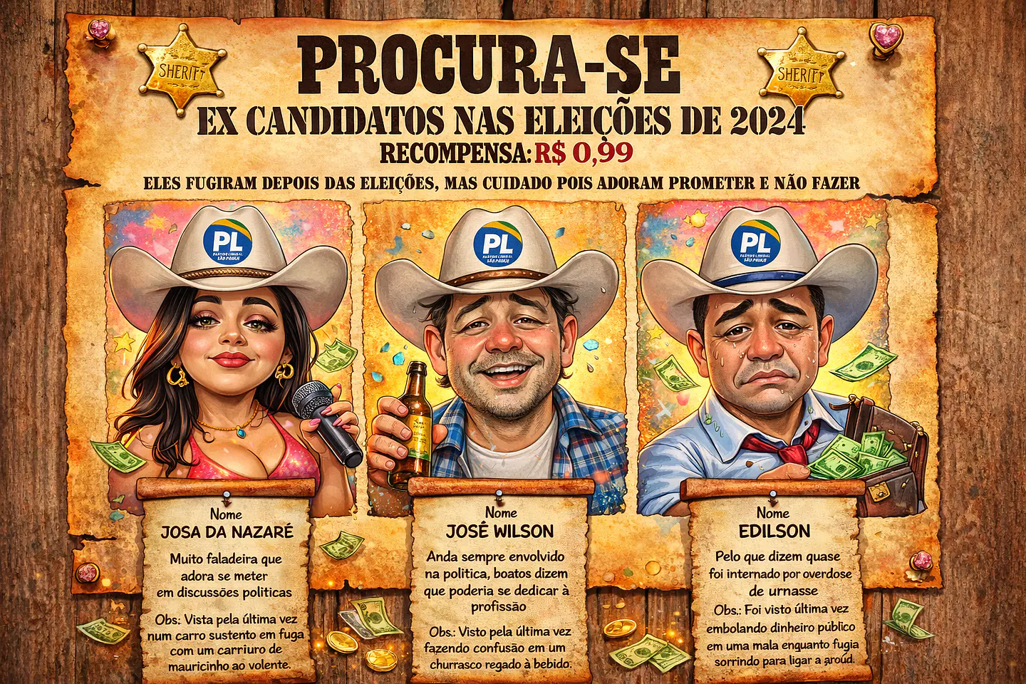 Caricatura Cartaz “Procura-se” Velho Oeste | Casal Cowboy Personalizado 1