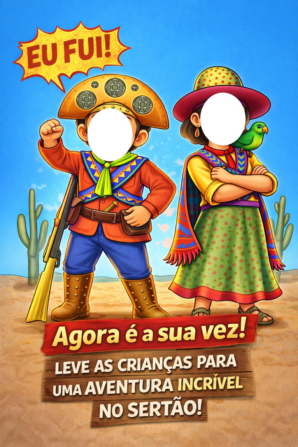 Caricatura Criança Cangaceiro (Lampião e Maria Bonita) | Banner Festa Junina