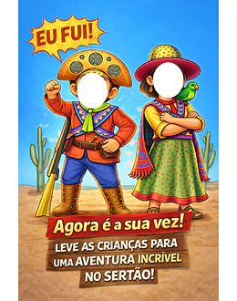 Caricatura Criança Cangaceiro (Lampião e Maria Bonita) | Banner Festa Junina
