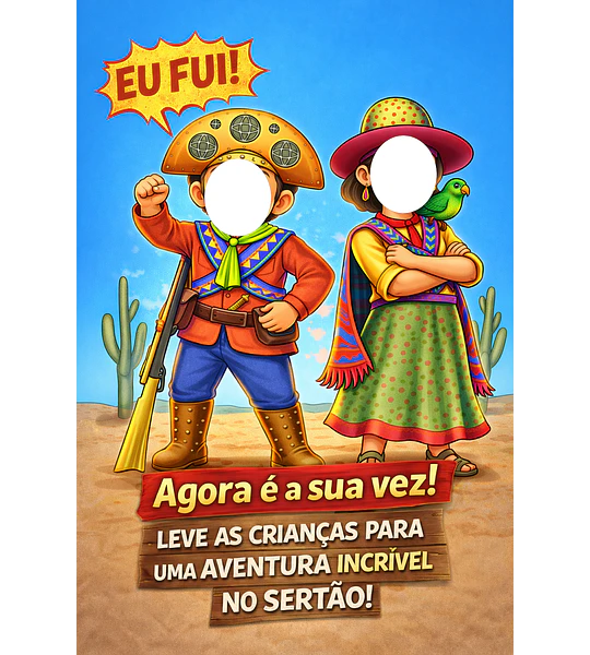 Caricatura Criança Cangaceiro (Lampião e Maria Bonita) | Banner Festa Junina