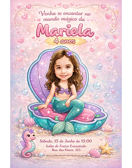 Caricatura Infantil Sereia Personalizada | Convite e Banner Menina