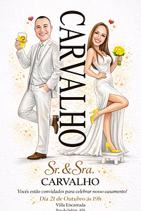 Caricatura Casamento Elegante | Noivo e Noiva Personalizados