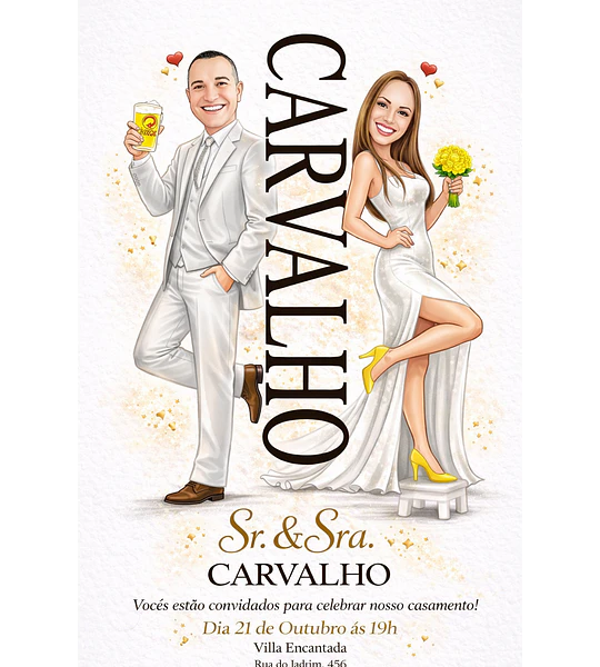 Caricatura Casamento Elegante | Noivo e Noiva Personalizados