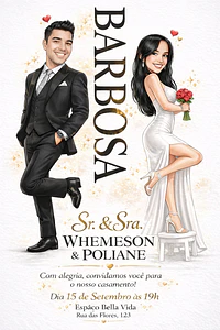 Caricatura Casamento Elegante | Noivo e Noiva Personalizados