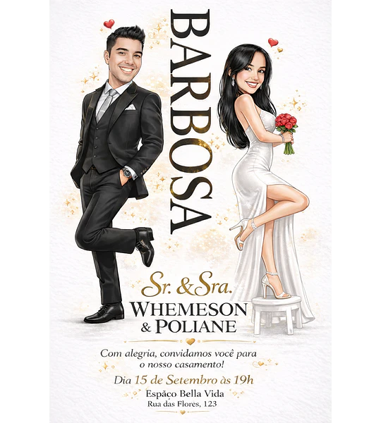 Caricatura Casamento Elegante | Noivo e Noiva Personalizados