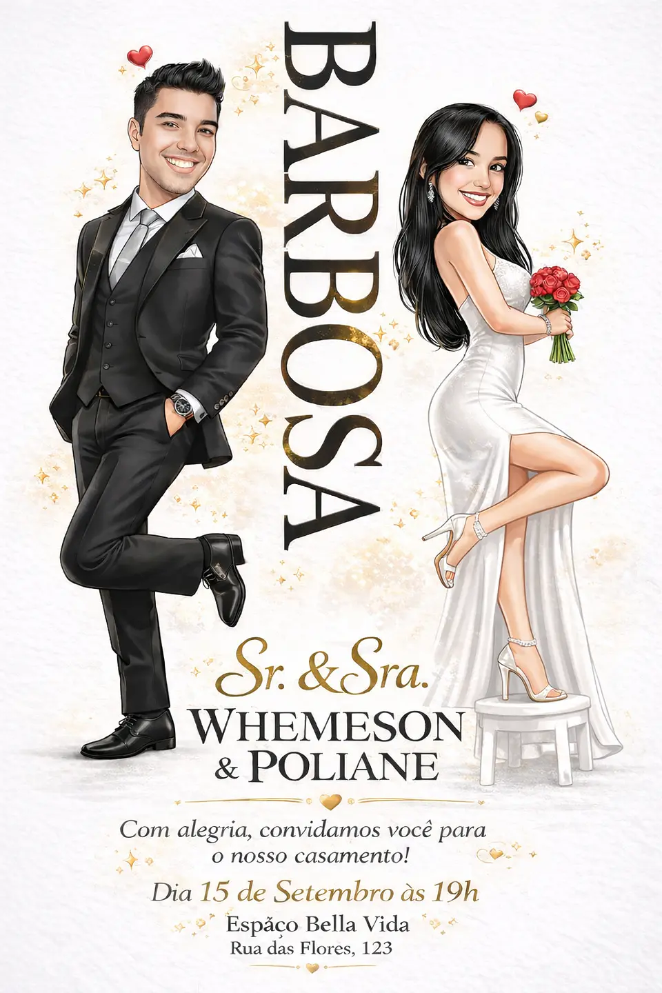 Caricatura Casamento Elegante | Noivo e Noiva Personalizados 3