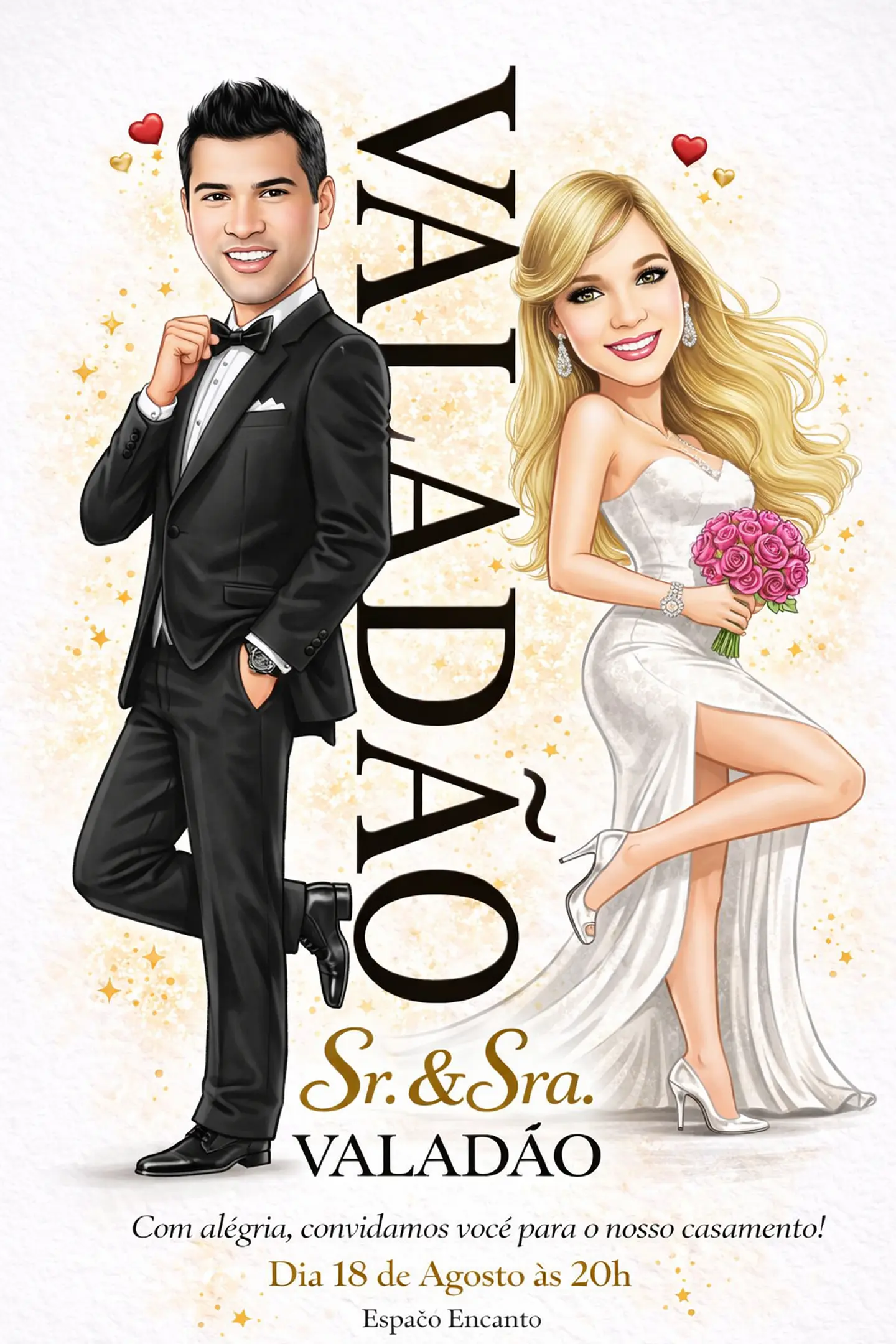Caricatura Casamento Elegante | Noivo e Noiva Personalizados 4