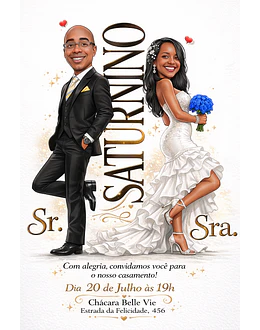 Caricatura Casamento Elegante | Noivo e Noiva Personalizados
