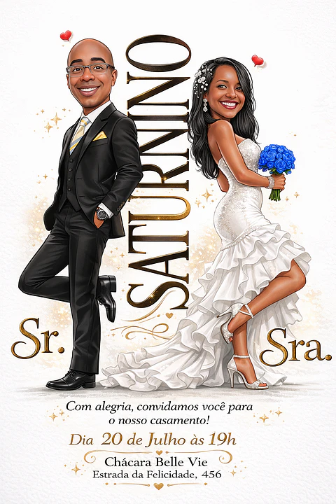Caricatura Casamento Elegante | Noivo e Noiva Personalizados