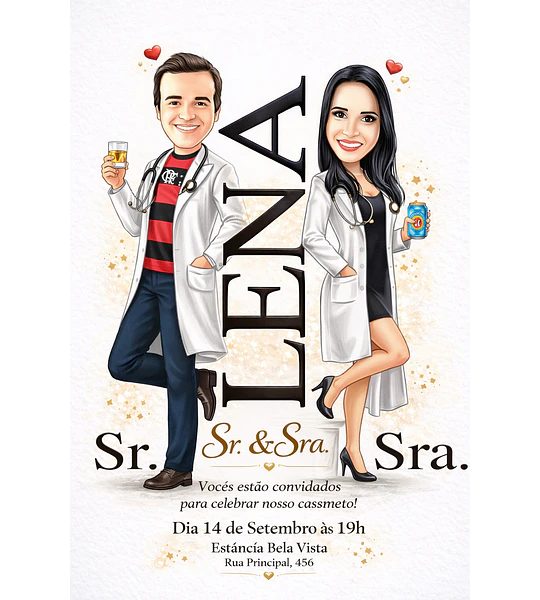 Caricatura Casamento Elegante | Noivo e Noiva Personalizados