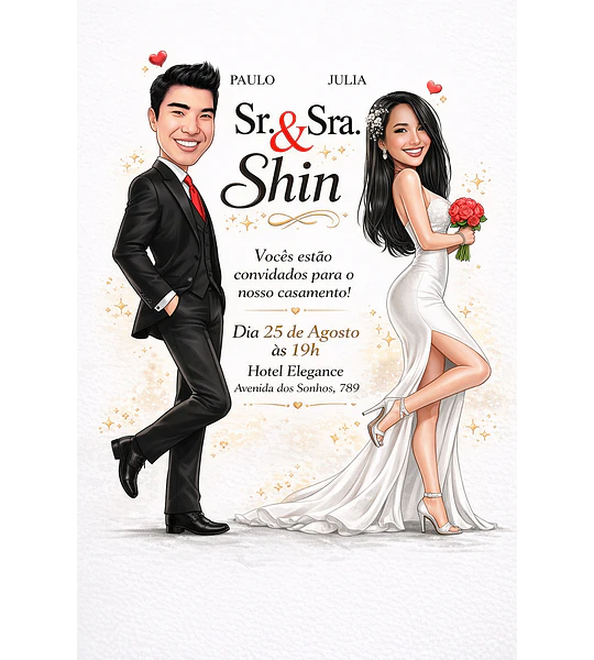 Caricatura Casamento Elegante | Noivo e Noiva Personalizados