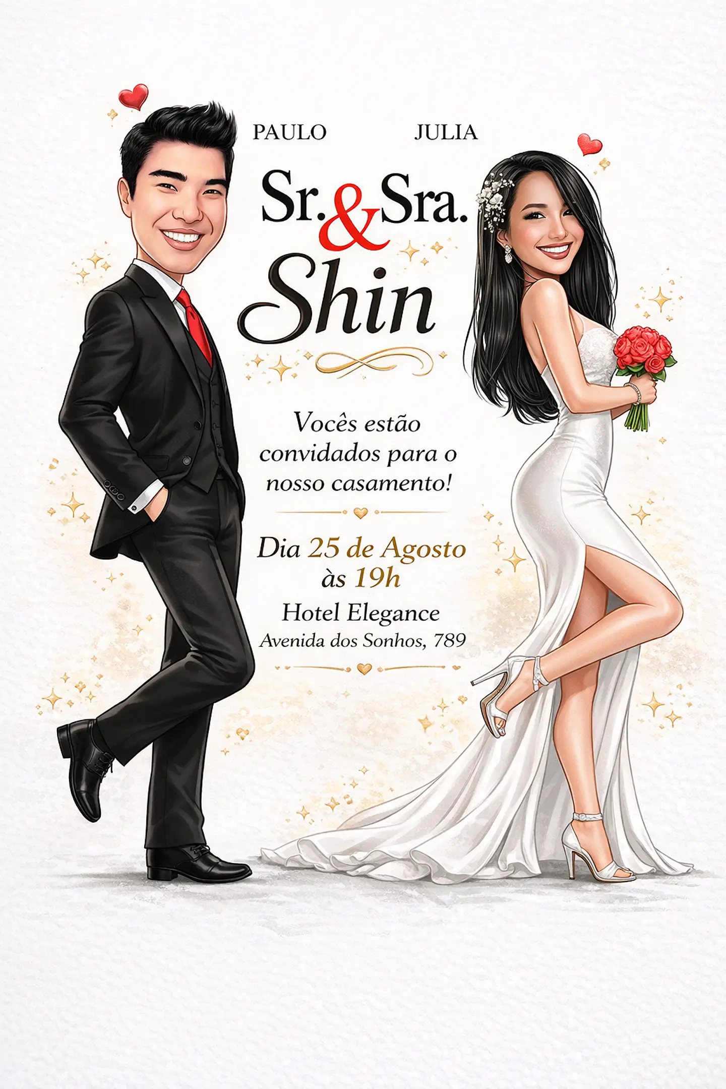 Caricatura Casamento Elegante | Noivo e Noiva Personalizados 7
