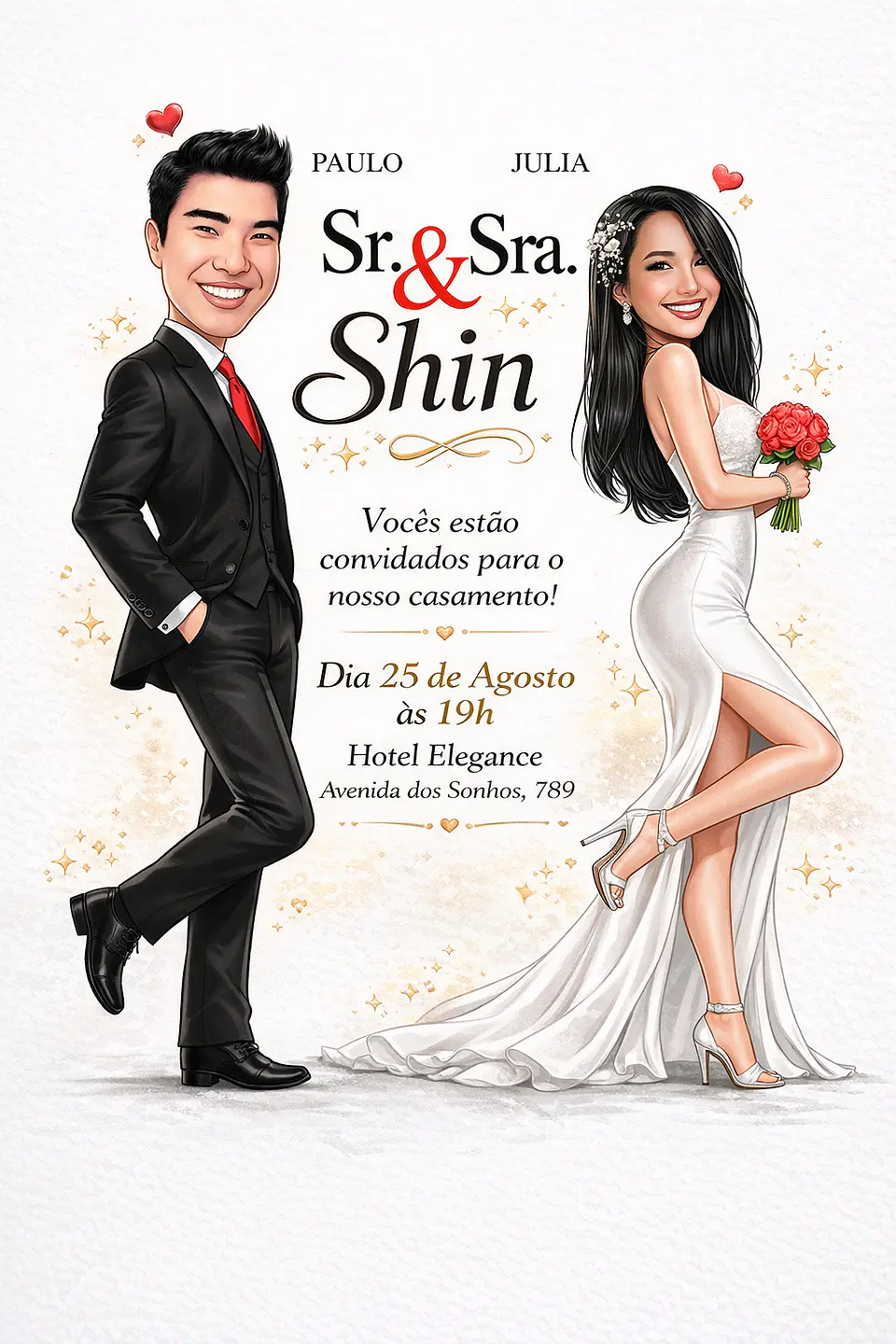 Caricatura Casamento Elegante | Noivo e Noiva Personalizados 7