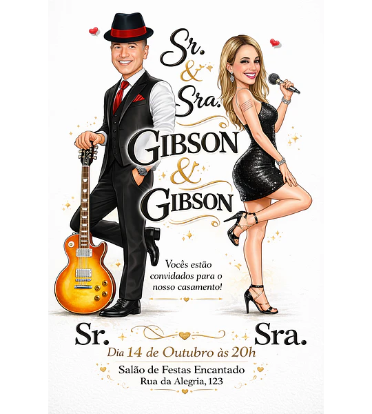 Caricatura Noivos Sr. e Sra. Músicos | Arte Personalizada 