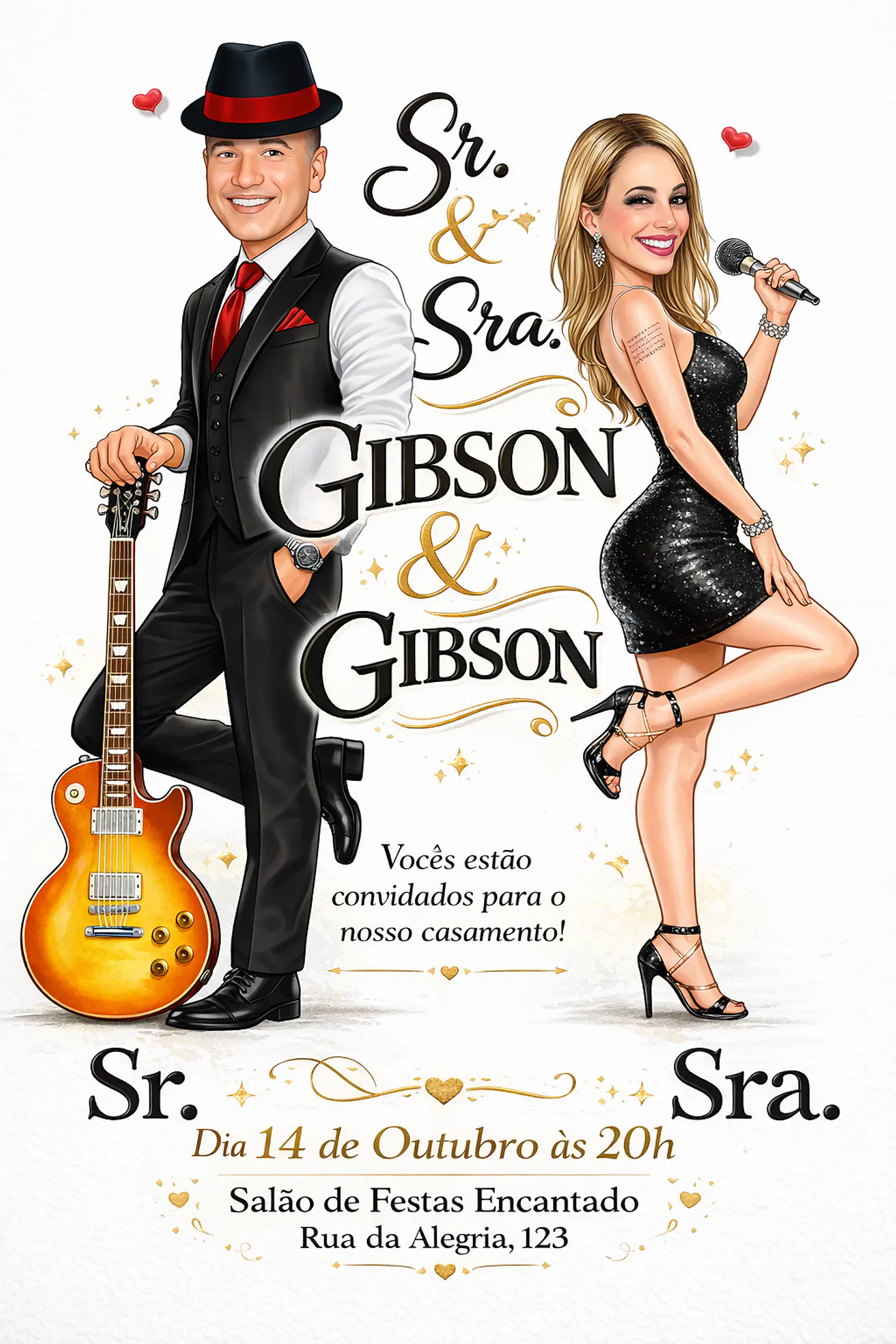 Caricatura Noivos Sr. e Sra. Músicos | Arte Personalizada  1