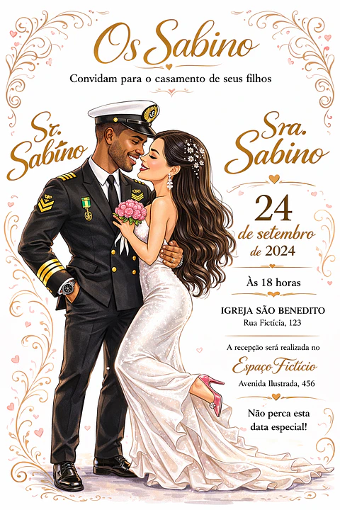 Caricatura Noivos Policial | Arte Personalizada para Casamento